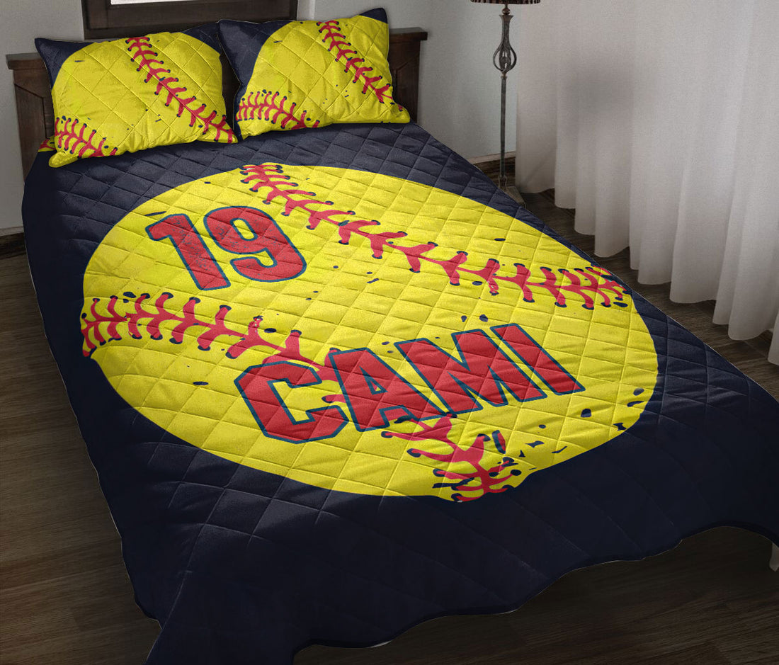 Ohaprints-Quilt-Bed-Set-Pillowcase-Softball-Black-Yellow-Ball-Gift-For-Fan-Lovers-Custom-Personalized-Name-Number-Blanket-Bedspread-Bedding-316-Throw (55'' x 60'')
