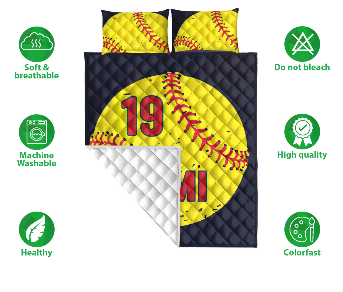 Ohaprints-Quilt-Bed-Set-Pillowcase-Softball-Black-Yellow-Ball-Gift-For-Fan-Lovers-Custom-Personalized-Name-Number-Blanket-Bedspread-Bedding-316-Double (70'' x 80'')