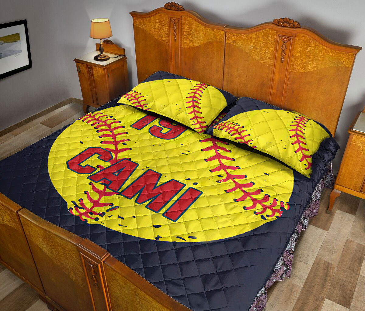 Ohaprints-Quilt-Bed-Set-Pillowcase-Softball-Black-Yellow-Ball-Gift-For-Fan-Lovers-Custom-Personalized-Name-Number-Blanket-Bedspread-Bedding-316-Queen (80'' x 90'')