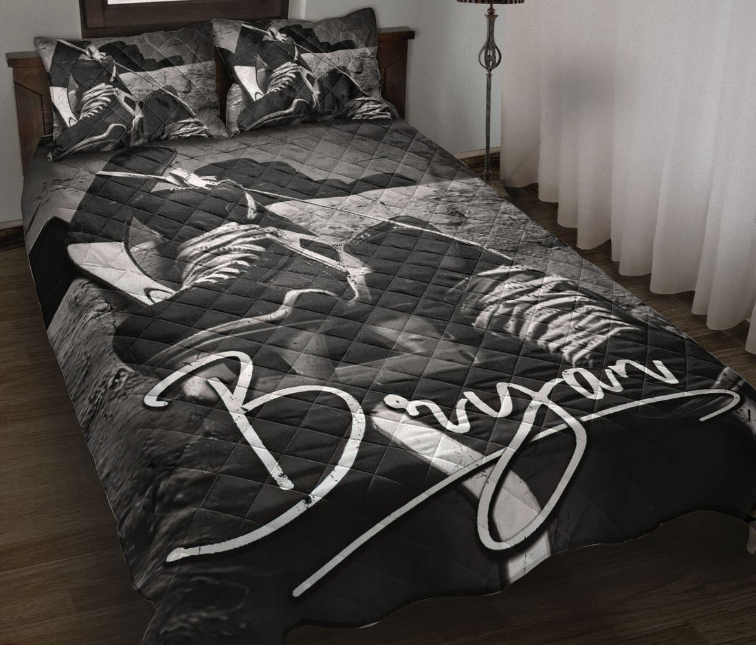 Ohaprints-Quilt-Bed-Set-Pillowcase-Black-Hockey-Shoes-Teen-Hockey-Lover-Fan-Custom-Personalized-Name-Number-Blanket-Bedspread-Bedding-908-Throw (55'' x 60'')