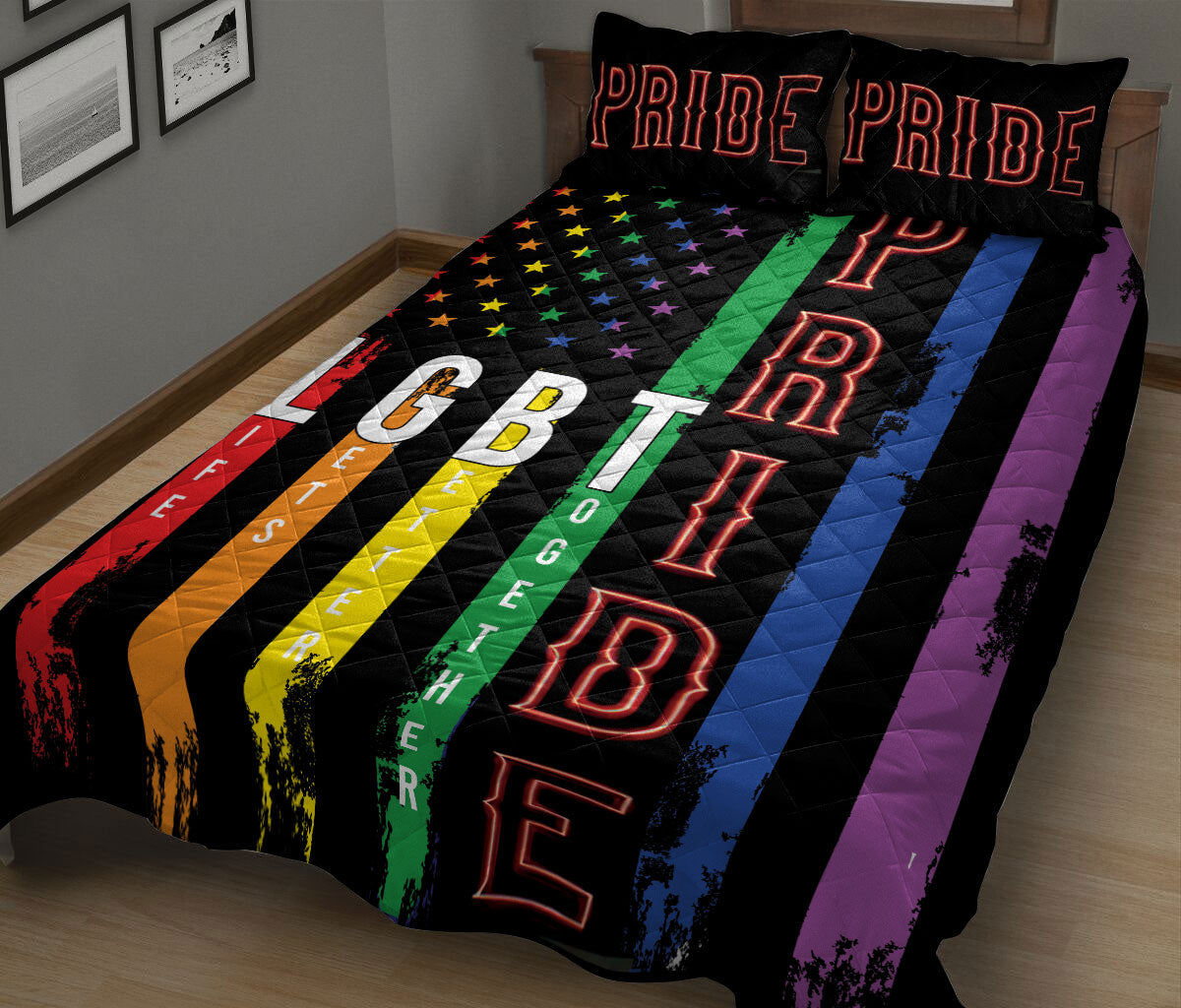 Ohaprints-Quilt-Bed-Set-Pillowcase-Lgbt-Lgbtq-Us-Pride-Flag-Rainbow-Life-Gets-Better-Together-Support-Gift-Blanket-Bedspread-Bedding-912-King (90'' x 100'')