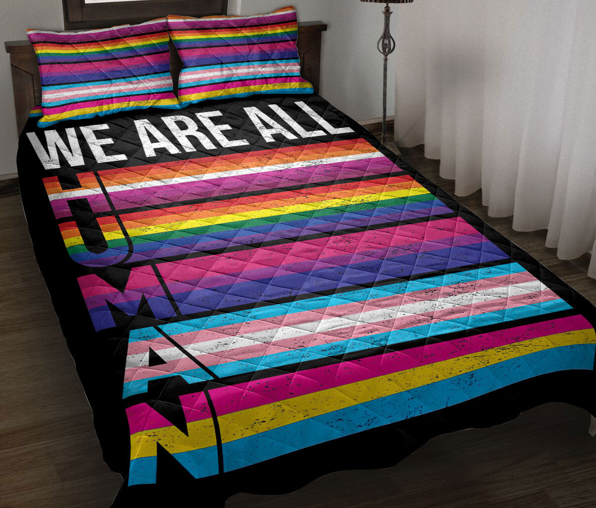 Ohaprints-Quilt-Bed-Set-Pillowcase-Lgbt-Lgbtq-Pride-Flag-We-Are-All-Human-Support-Gift-Idea-Blanket-Bedspread-Bedding-1492-Throw (55'' x 60'')