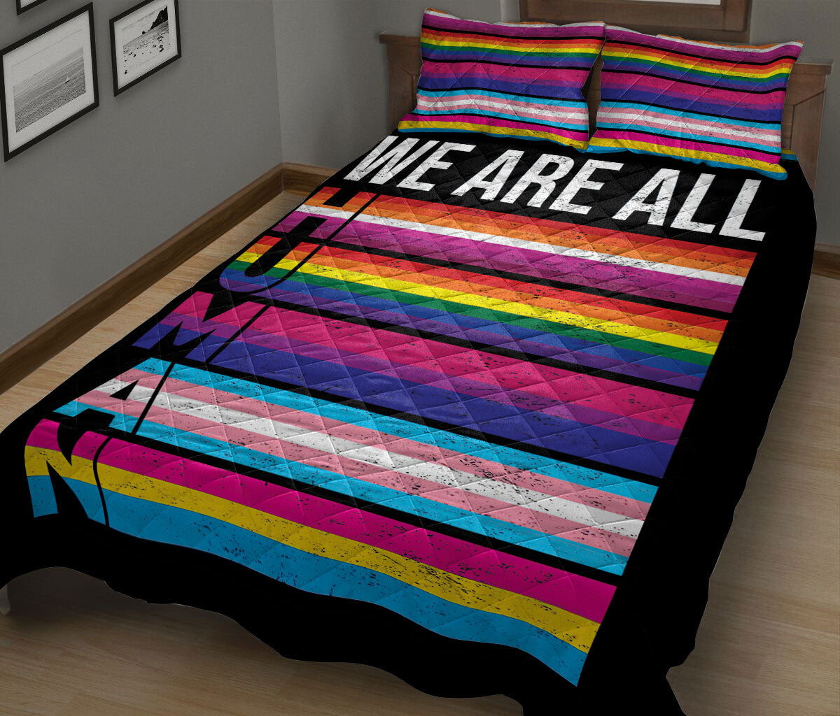 Ohaprints-Quilt-Bed-Set-Pillowcase-Lgbt-Lgbtq-Pride-Flag-We-Are-All-Human-Support-Gift-Idea-Blanket-Bedspread-Bedding-1492-King (90'' x 100'')