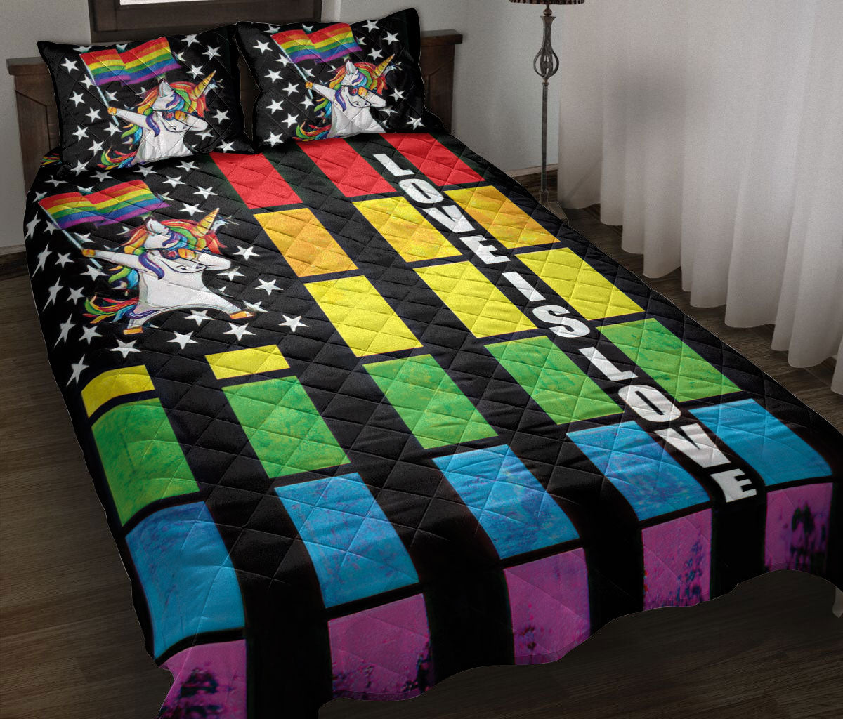 Ohaprints-Quilt-Bed-Set-Pillowcase-Lgbt-Lgbtq-Unicorn-Pride-Rainbow-Flag-Love-Is-Love-Support-Gift-Idea-Blanket-Bedspread-Bedding-2077-Throw (55'' x 60'')