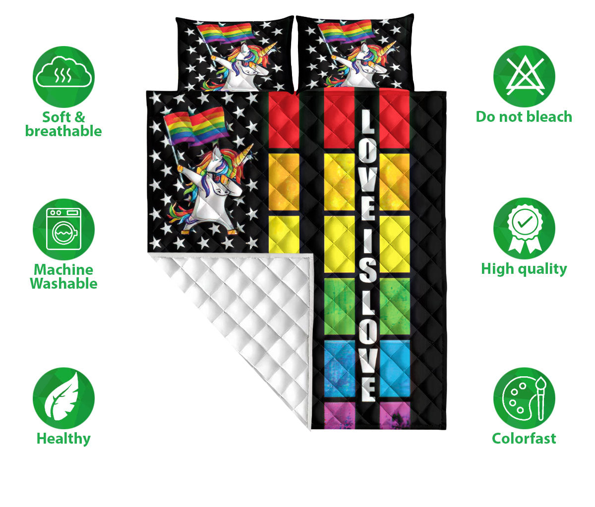 Ohaprints-Quilt-Bed-Set-Pillowcase-Lgbt-Lgbtq-Unicorn-Pride-Rainbow-Flag-Love-Is-Love-Support-Gift-Idea-Blanket-Bedspread-Bedding-2077-Double (70'' x 80'')