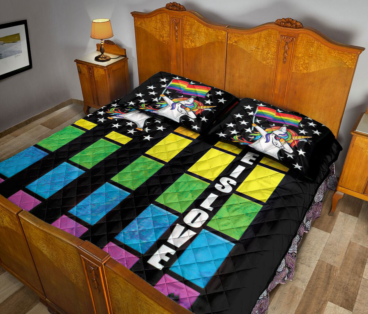 Ohaprints-Quilt-Bed-Set-Pillowcase-Lgbt-Lgbtq-Unicorn-Pride-Rainbow-Flag-Love-Is-Love-Support-Gift-Idea-Blanket-Bedspread-Bedding-2077-Queen (80'' x 90'')