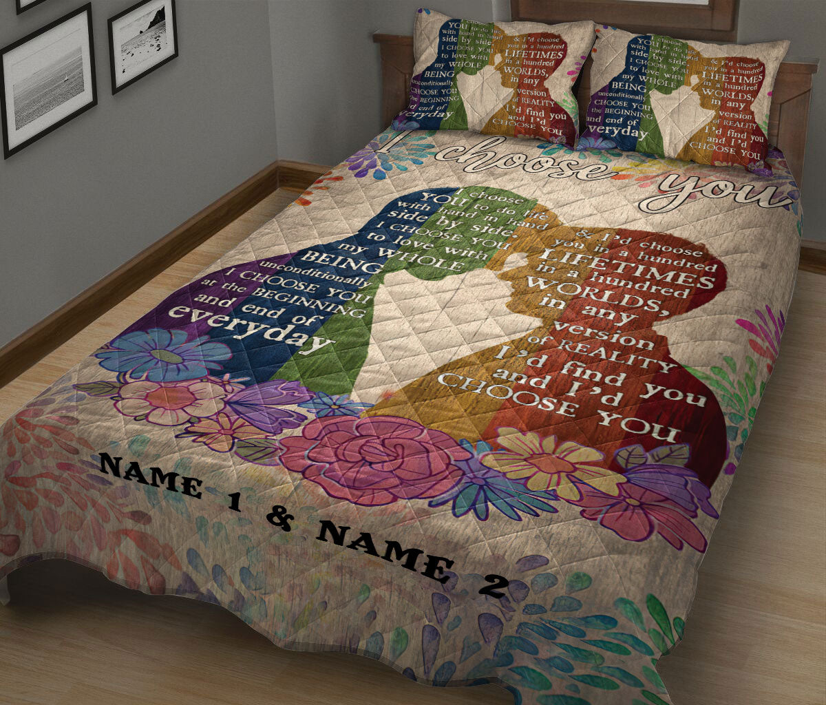 Ohaprints-Quilt-Bed-Set-Pillowcase-Gay-Men-Couple-I-Choose-You-Pride-Love-Gift-Support-Custom-Personalized-Name-Blanket-Bedspread-Bedding-1493-King (90'' x 100'')