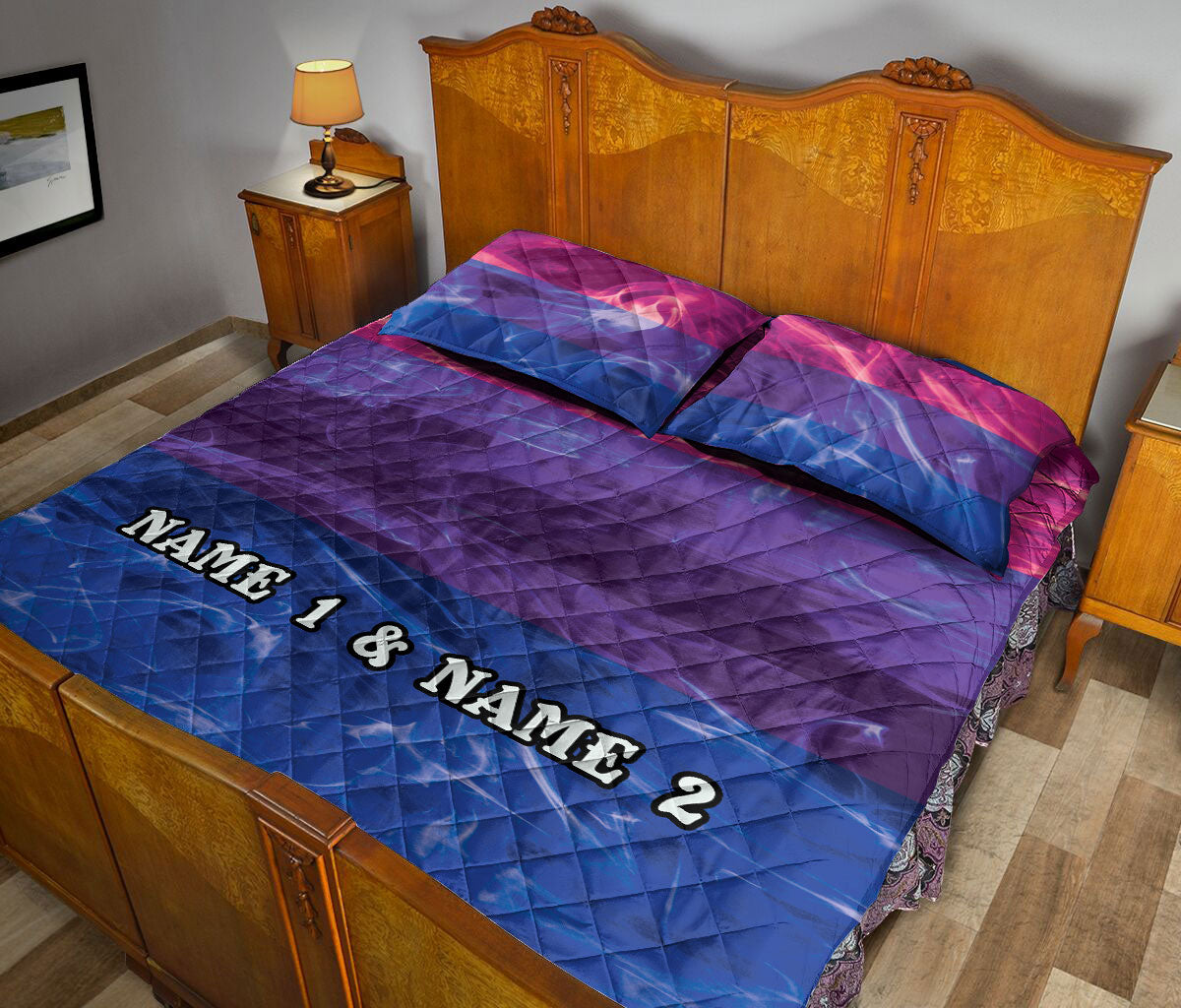 Ohaprints-Quilt-Bed-Set-Pillowcase-Lgbt-Bisexual-Pride-Flag-Smoke-Pattern-Gift-Idea-Custom-Personalized-Name-Blanket-Bedspread-Bedding-2673-Queen (80'' x 90'')