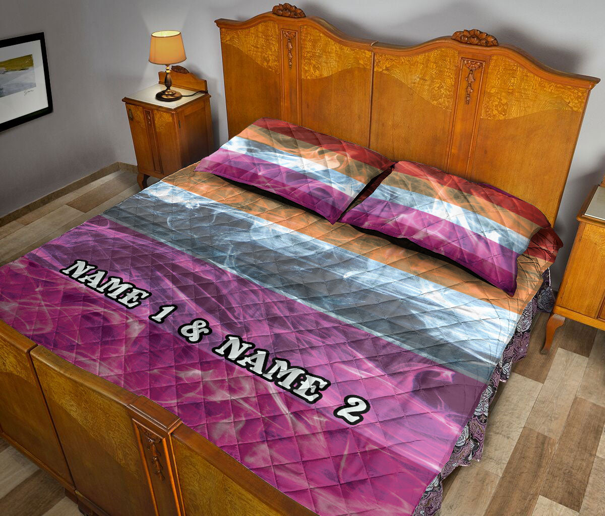 Ohaprints-Quilt-Bed-Set-Pillowcase-Lgbt-Lesbian-Pride-Flag-Smoke-Pattern-Gift-Idea-Custom-Personalized-Name-Blanket-Bedspread-Bedding-322-Queen (80'' x 90'')