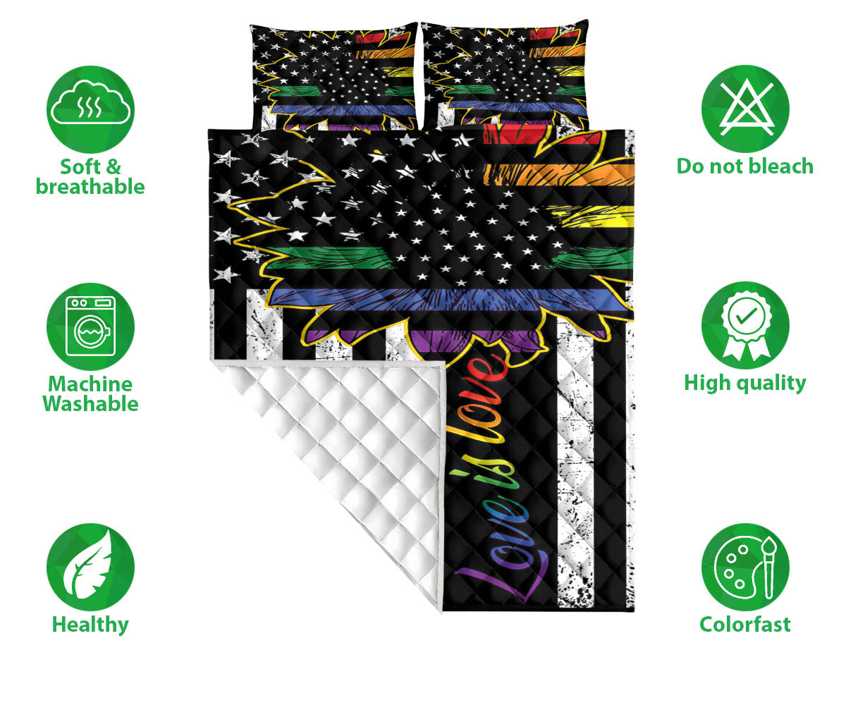 Ohaprints-Quilt-Bed-Set-Pillowcase-Rainbow-Black-White-Sunflower-Love-Is-Love-Lgbt-Pride-Lgbtq-Blanket-Bedspread-Bedding-914-Double (70'' x 80'')