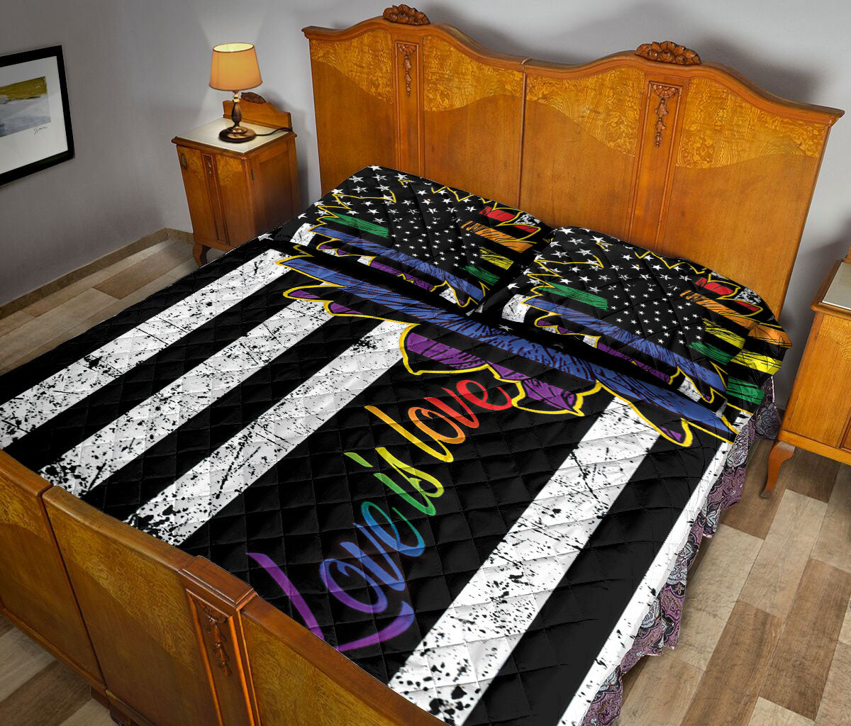 Ohaprints-Quilt-Bed-Set-Pillowcase-Rainbow-Black-White-Sunflower-Love-Is-Love-Lgbt-Pride-Lgbtq-Blanket-Bedspread-Bedding-914-Queen (80'' x 90'')