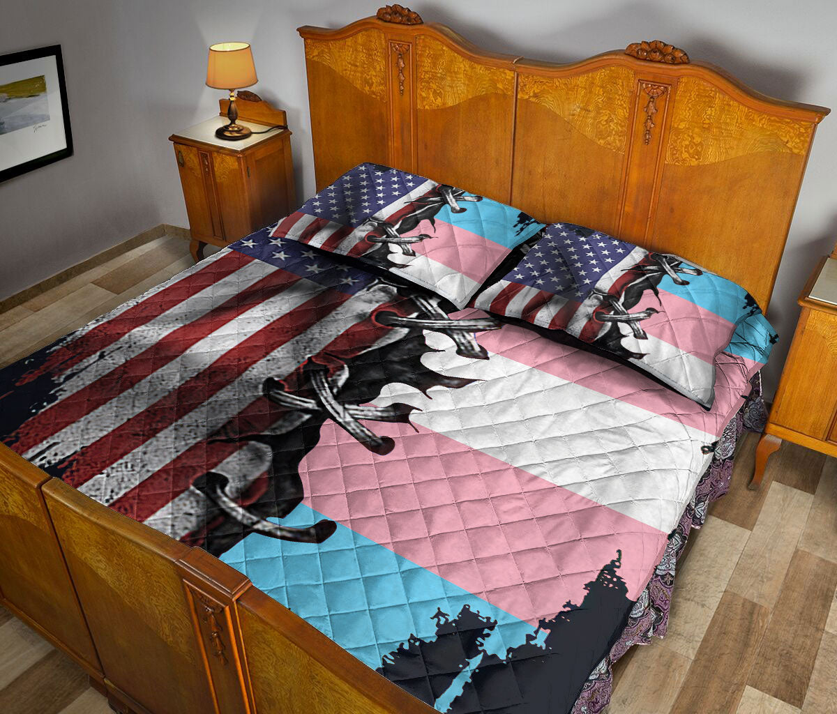 Ohaprints-Quilt-Bed-Set-Pillowcase-America-Us-Transgender-Pride-Flag-Lgbt-Lgbtq-Support-Gift-Idea-Blanket-Bedspread-Bedding-2674-Queen (80'' x 90'')