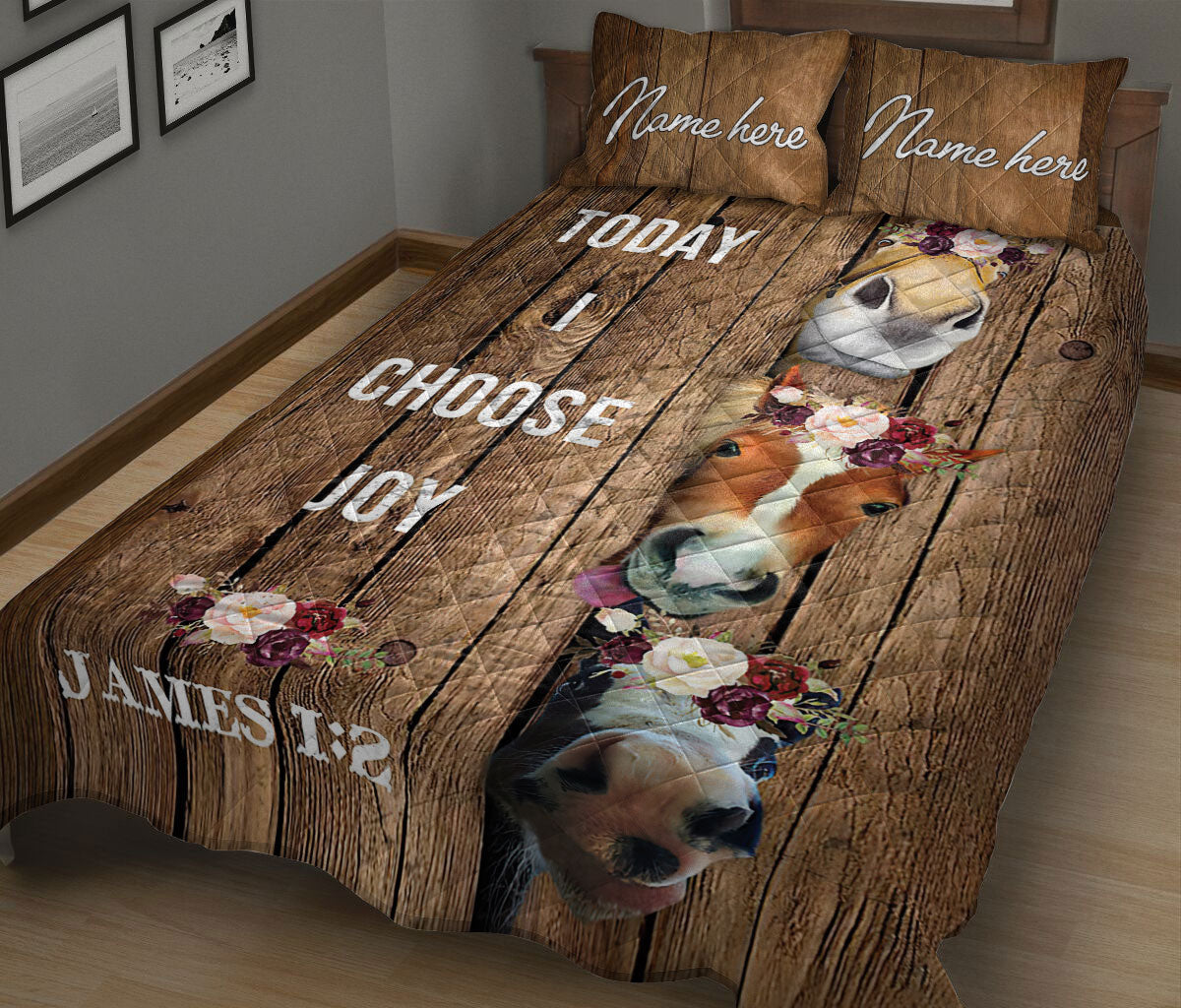 Ohaprints-Quilt-Bed-Set-Pillowcase-Bible-Rustic-Brown-Farm-Animal-Horse-I-Choose-Joy-Custom-Personalized-Name-Blanket-Bedspread-Bedding-2500-King (90'' x 100'')