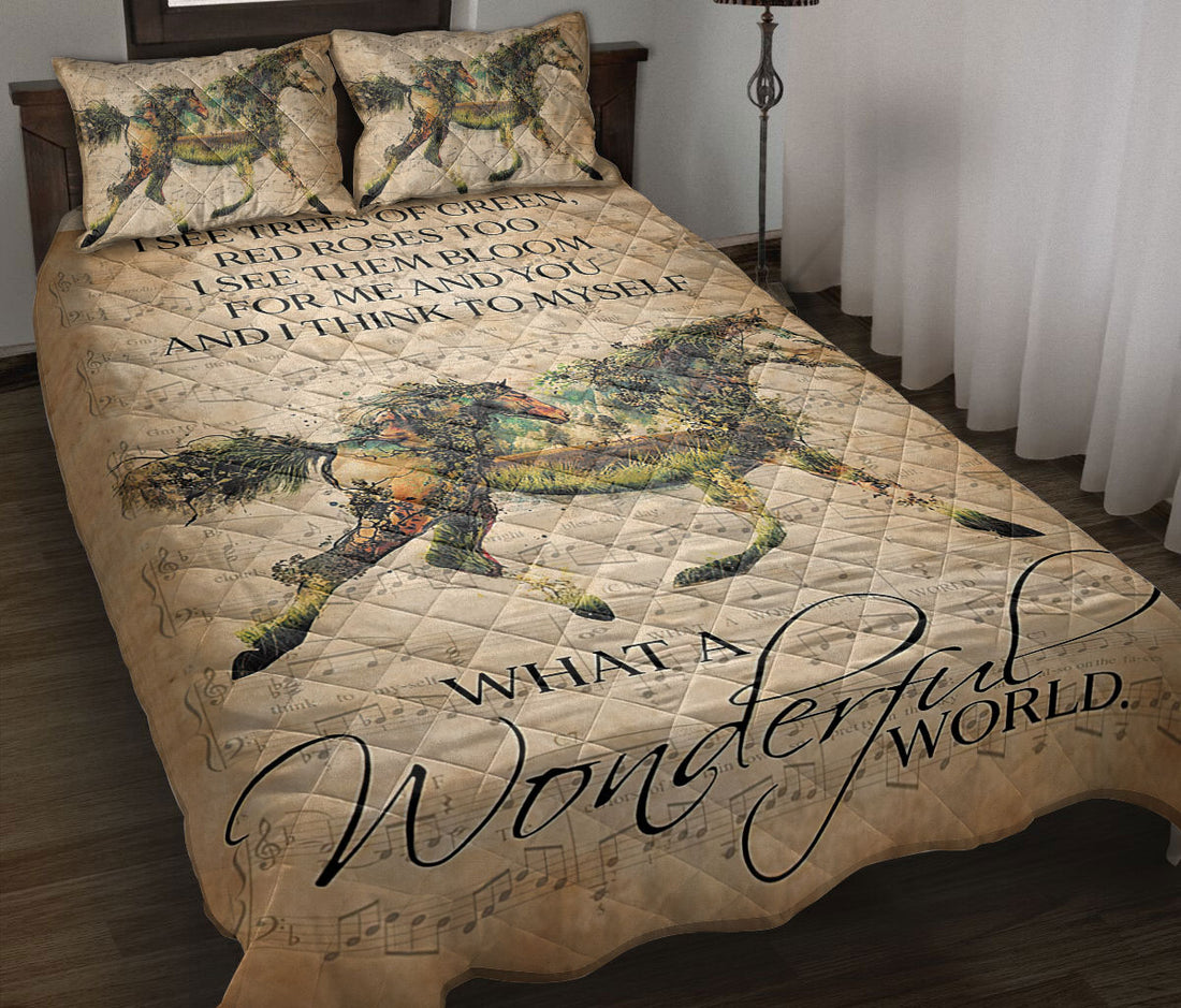 Ohaprints-Quilt-Bed-Set-Pillowcase-Horse-Farm-Animal-Lover-Vintage-Brown-Cowboy-Cowgirl-Wonderful-World-Blanket-Bedspread-Bedding-1317-Throw (55'' x 60'')