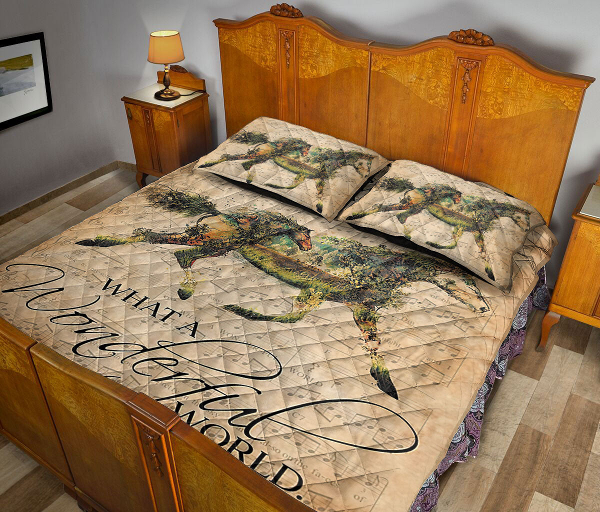 Ohaprints-Quilt-Bed-Set-Pillowcase-Horse-Farm-Animal-Lover-Vintage-Brown-Cowboy-Cowgirl-Wonderful-World-Blanket-Bedspread-Bedding-1317-Queen (80'' x 90'')