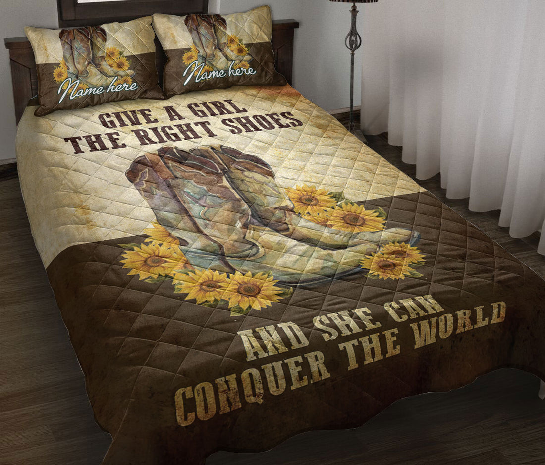 Ohaprints-Quilt-Bed-Set-Pillowcase-Vintage-Yellow-Brown-Cowgirl-Boost-Sunflower-Horse-Custom-Personalized-Name-Blanket-Bedspread-Bedding-826-Throw (55'' x 60'')