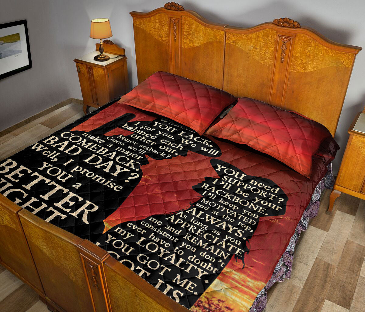 Ohaprints-Quilt-Bed-Set-Pillowcase-Couple-Cowboy-Cowgirl-Red-Black-We-Are-A-Team-Horse-Lover-Valentine-Blanket-Bedspread-Bedding-1406-Queen (80'' x 90'')