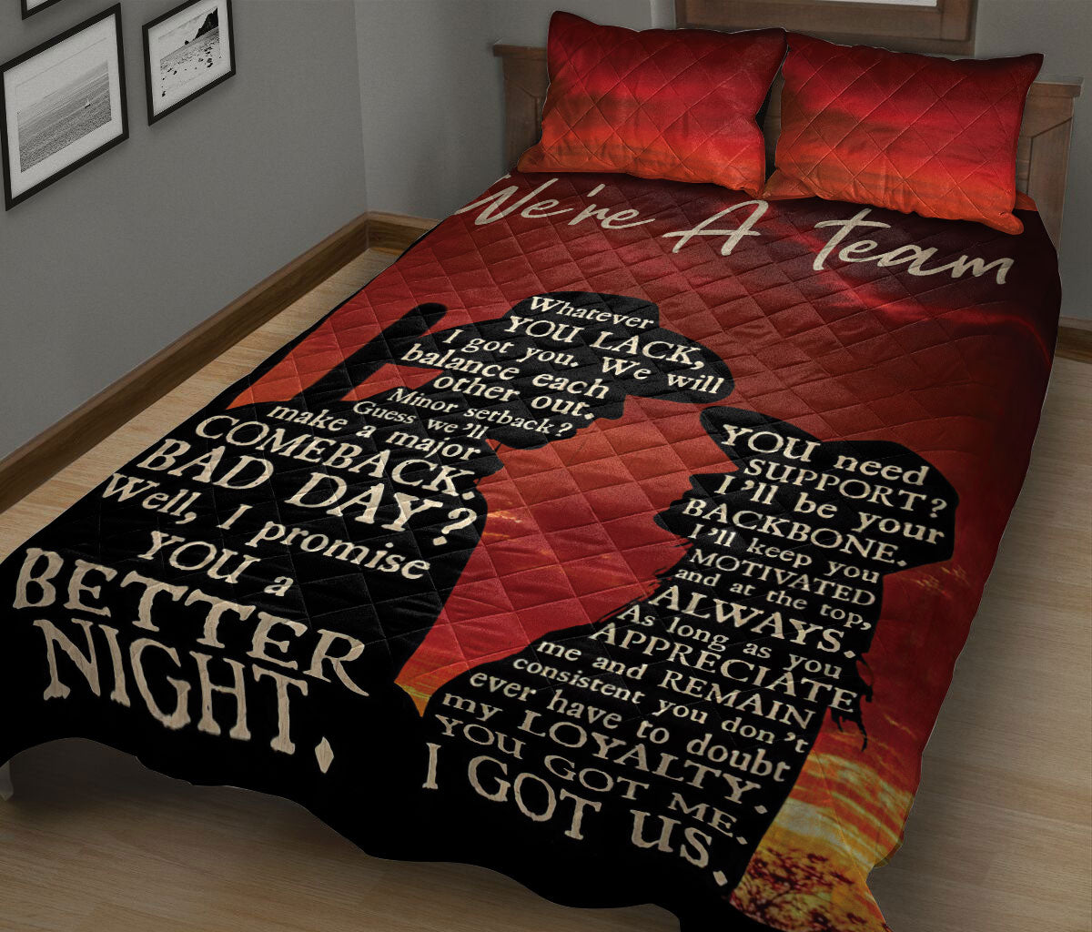 Ohaprints-Quilt-Bed-Set-Pillowcase-Couple-Cowboy-Cowgirl-Red-Black-We-Are-A-Team-Horse-Lover-Valentine-Blanket-Bedspread-Bedding-1406-King (90'' x 100'')