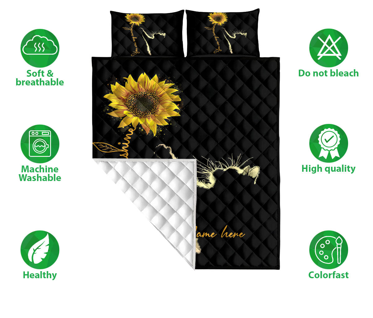 Ohaprints-Quilt-Bed-Set-Pillowcase-Sunshine-Cat-Sunflower-Flower-Animal-Pet-Lover-Black-Custom-Personalized-Name-Blanket-Bedspread-Bedding-2680-Double (70'' x 80'')