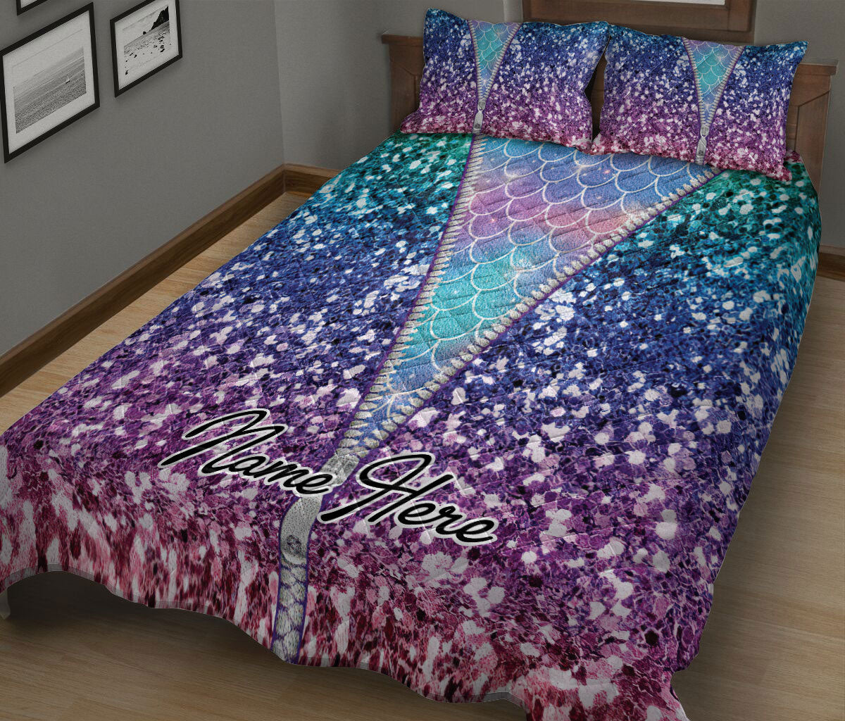 Ohaprints-Quilt-Bed-Set-Pillowcase-Mermaid-Scale-Sea-Ocean-Beach-Lover-Gift-Zipper-Custom-Personalized-Name-Blanket-Bedspread-Bedding-1506-King (90'' x 100'')