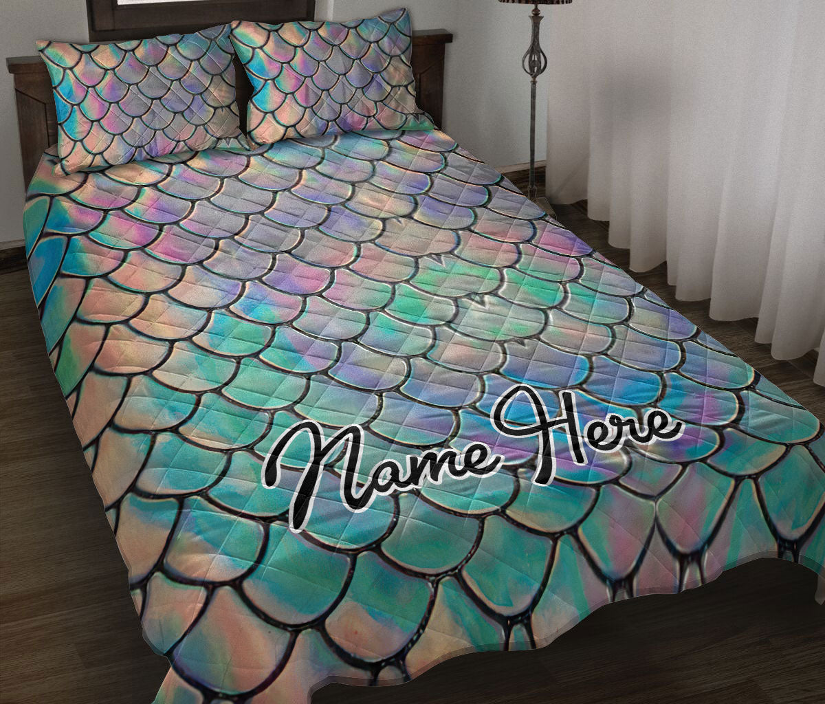 Ohaprints-Quilt-Bed-Set-Pillowcase-Mermaid-Scale-Sea-Ocean-Beach-Lover-Gift-Tie-Dye-Custom-Personalized-Name-Blanket-Bedspread-Bedding-2091-Throw (55'' x 60'')