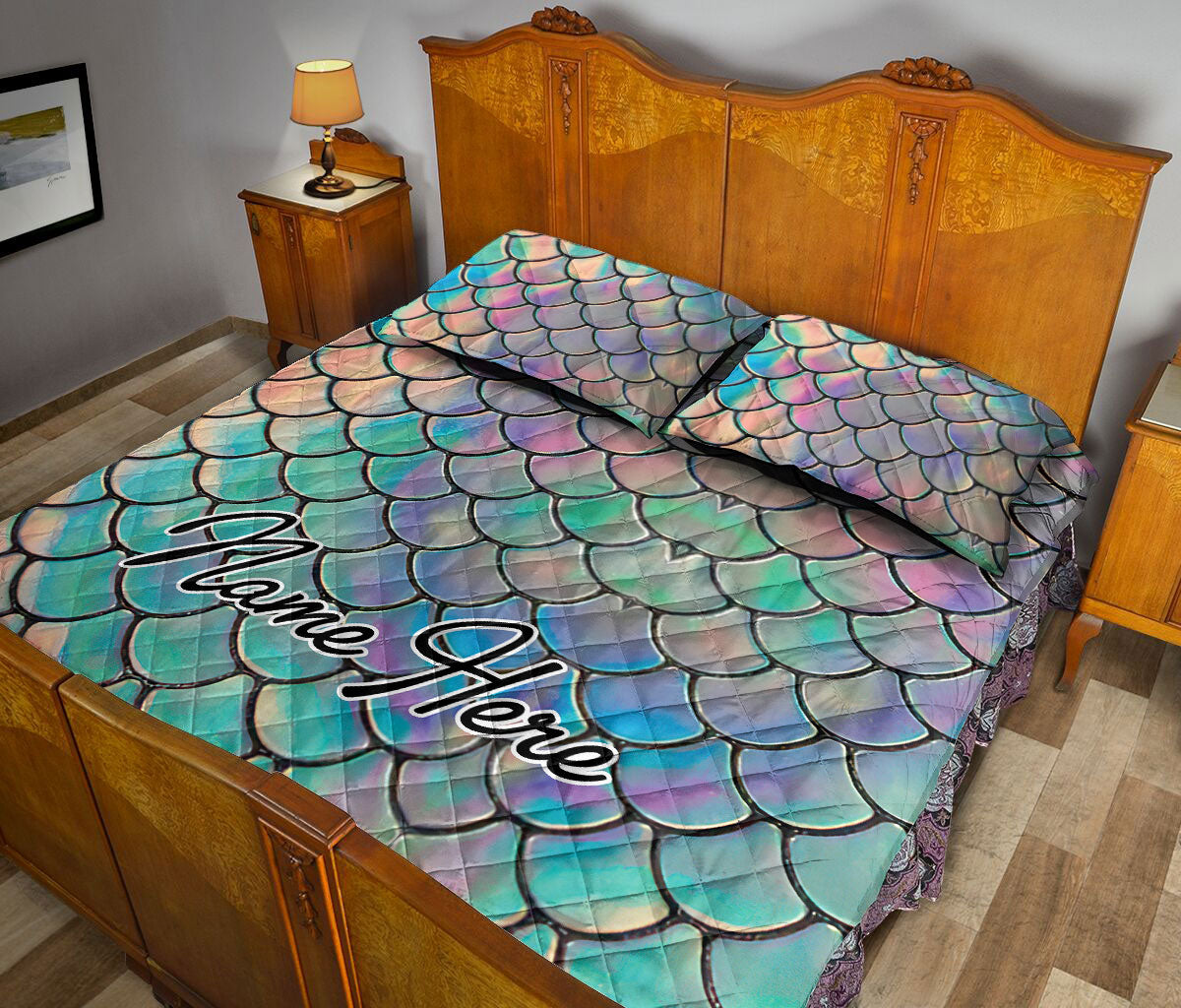 Ohaprints-Quilt-Bed-Set-Pillowcase-Mermaid-Scale-Sea-Ocean-Beach-Lover-Gift-Tie-Dye-Custom-Personalized-Name-Blanket-Bedspread-Bedding-2091-Queen (80'' x 90'')