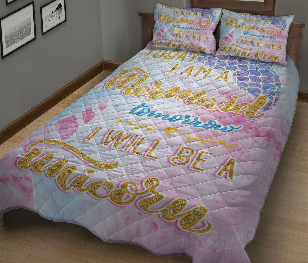 Ohaprints-Quilt-Bed-Set-Pillowcase-Sea-Ocean-Beach-Mermaid-Tail-Unicorn-Lover-Gift-Pink-Blanket-Bedspread-Bedding-2686-King (90'' x 100'')
