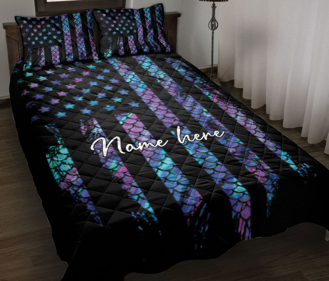 Ohaprints-Quilt-Bed-Set-Pillowcase-Hologram-Mermaid-Scale-Us-Flag-Sea-Ocean-Lover-Gift-Custom-Personalized-Name-Blanket-Bedspread-Bedding-927-Throw (55'' x 60'')