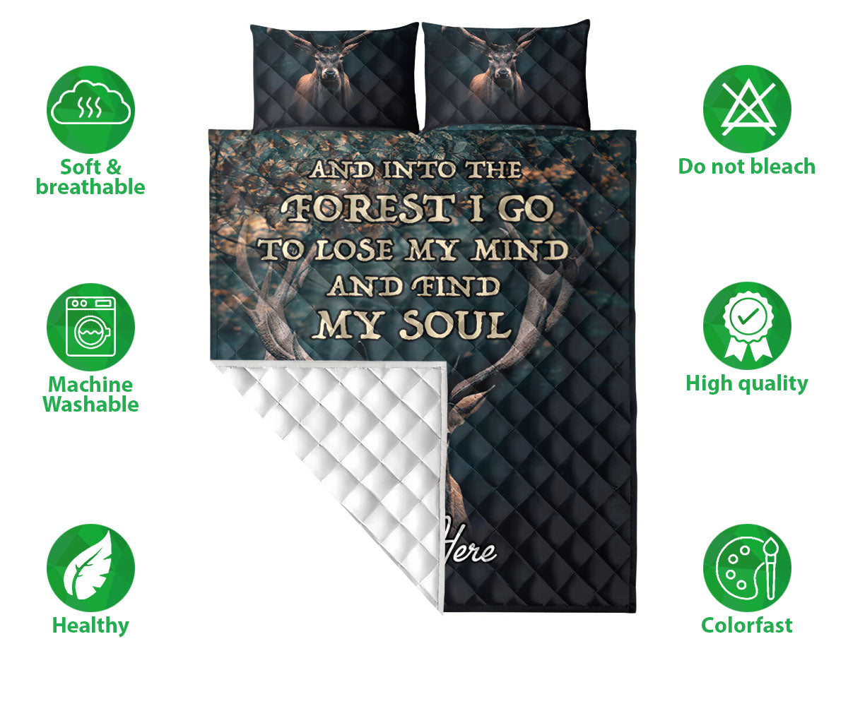 Ohaprints-Quilt-Bed-Set-Pillowcase-Deer-Buck-Into-Forest-I-Go-Hunting-Hunter-3D-Printed-Custom-Personalized-Name-Blanket-Bedspread-Bedding-1508-Double (70'' x 80'')