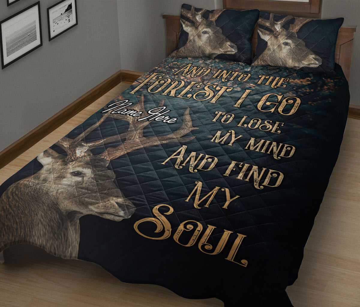 Ohaprints-Quilt-Bed-Set-Pillowcase-Deer-Buck-Into-Forest-I-Go-Hunting-Hunter-Gift-Idea-Custom-Personalized-Name-Blanket-Bedspread-Bedding-2093-King (90'' x 100'')