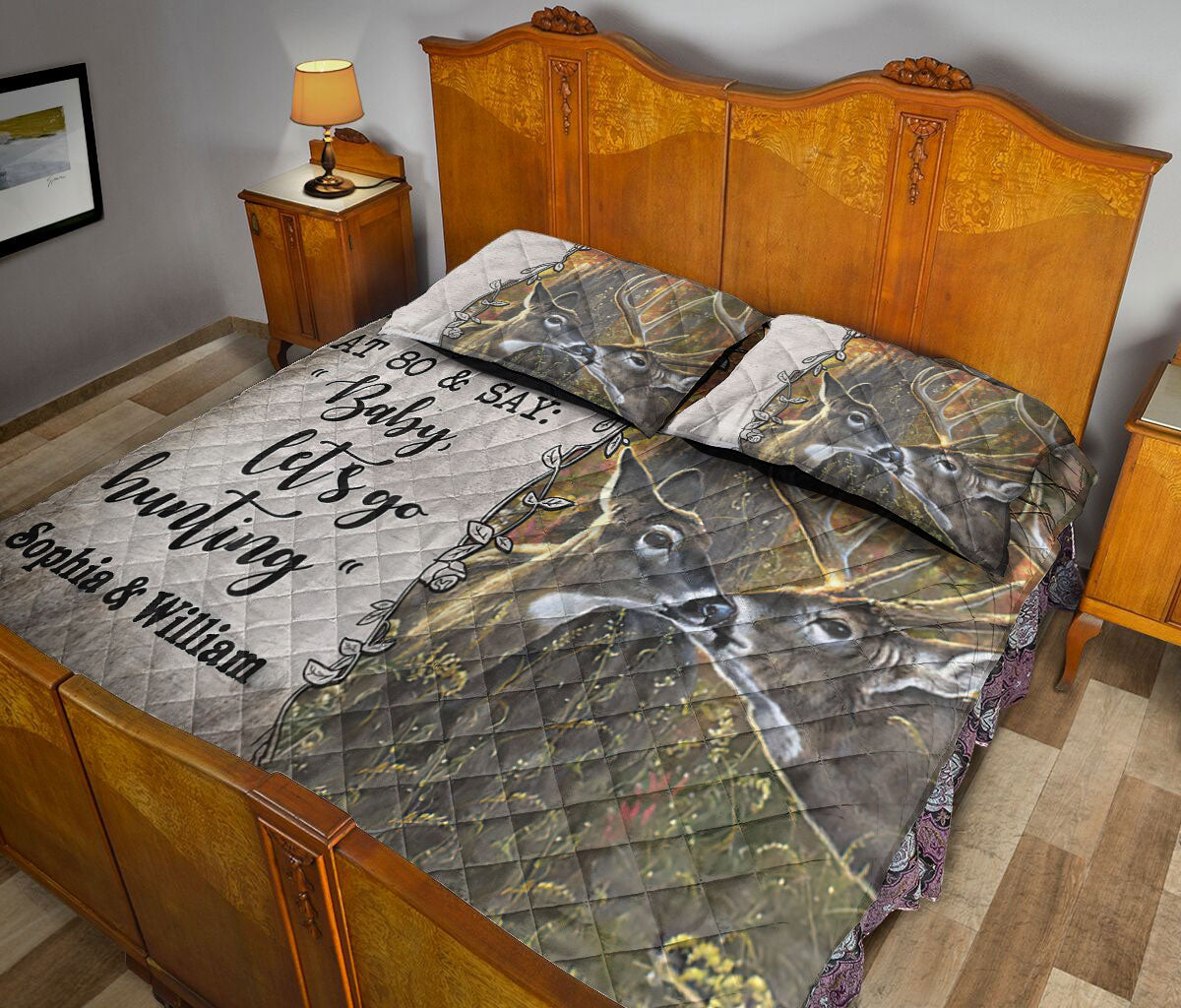 Ohaprints-Quilt-Bed-Set-Pillowcase-Hunter-Couple-Buck-Doe-Deer-Hunting-I-Want-To-Hold-Custom-Personalized-Name-Blanket-Bedspread-Bedding-2688-Queen (80'' x 90'')