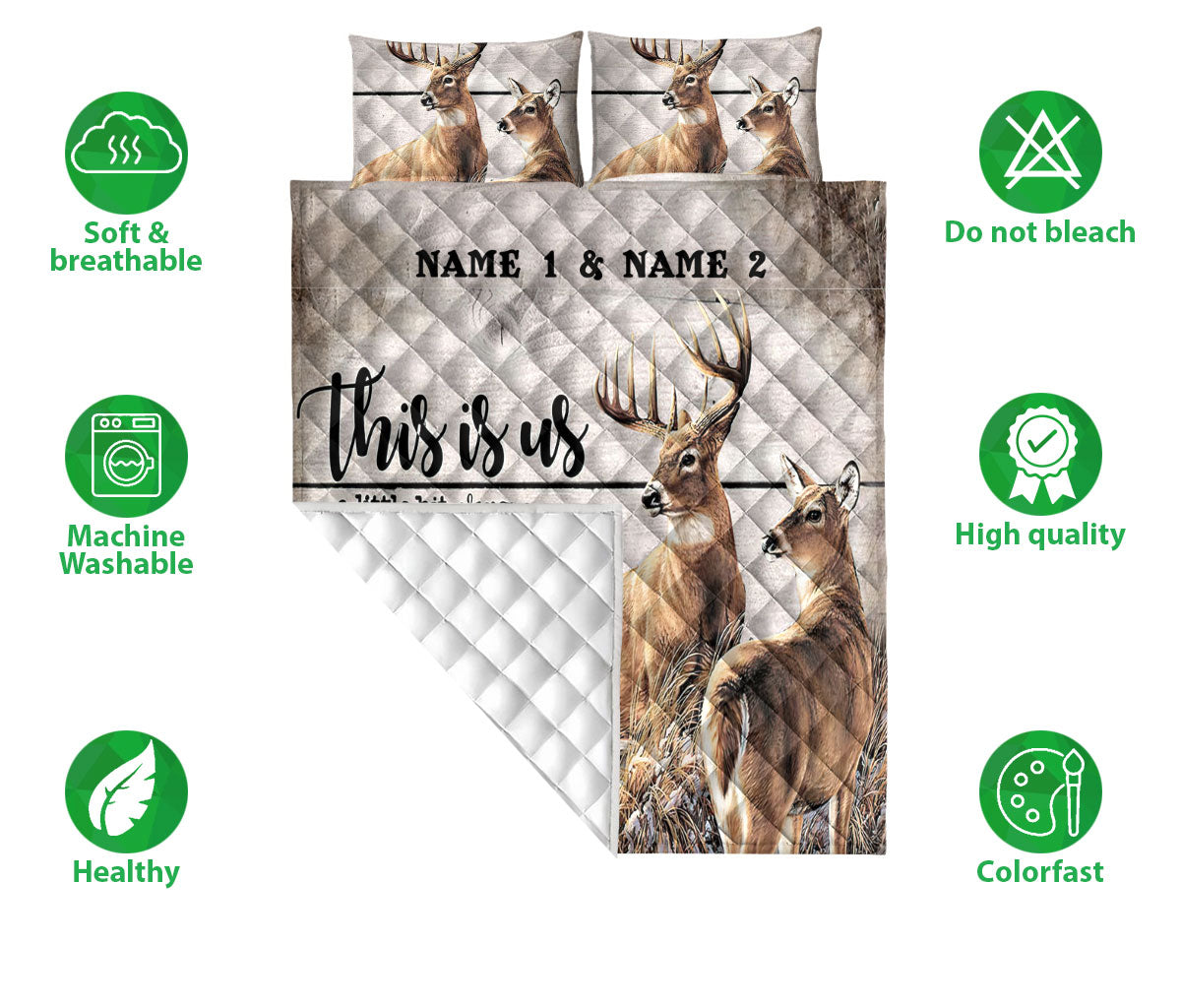 Ohaprints-Quilt-Bed-Set-Pillowcase-Deer-Hunting-Hunter-Couple-Buck-Doe-This-Is-Us-Brown-Custom-Personalized-Name-Blanket-Bedspread-Bedding-1509-Double (70'' x 80'')