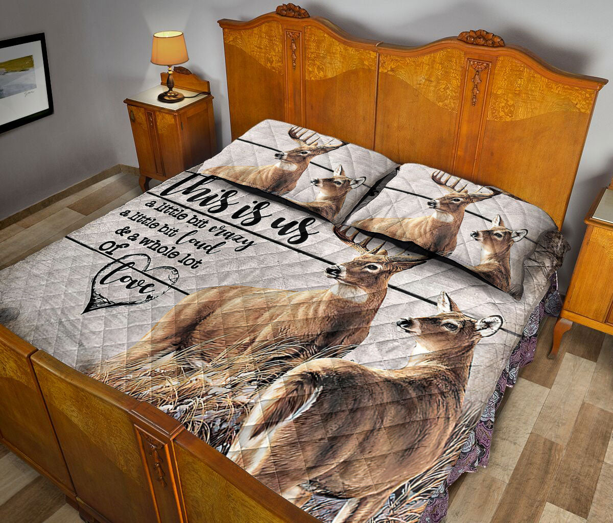 Ohaprints-Quilt-Bed-Set-Pillowcase-Deer-Hunting-Hunter-Couple-Buck-Doe-This-Is-Us-Brown-Custom-Personalized-Name-Blanket-Bedspread-Bedding-1509-Queen (80'' x 90'')