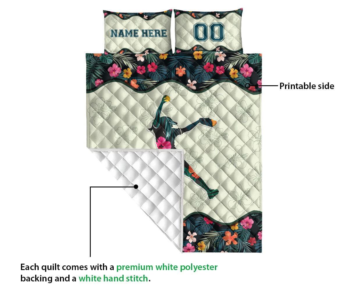 Ohaprints-Quilt-Bed-Set-Pillowcase-Baseball-Softball-Girl-Pitcher-Flower-Player-Custom-Personalized-Name-Number-Blanket-Bedspread-Bedding-2942-Queen (80'' x 90'')