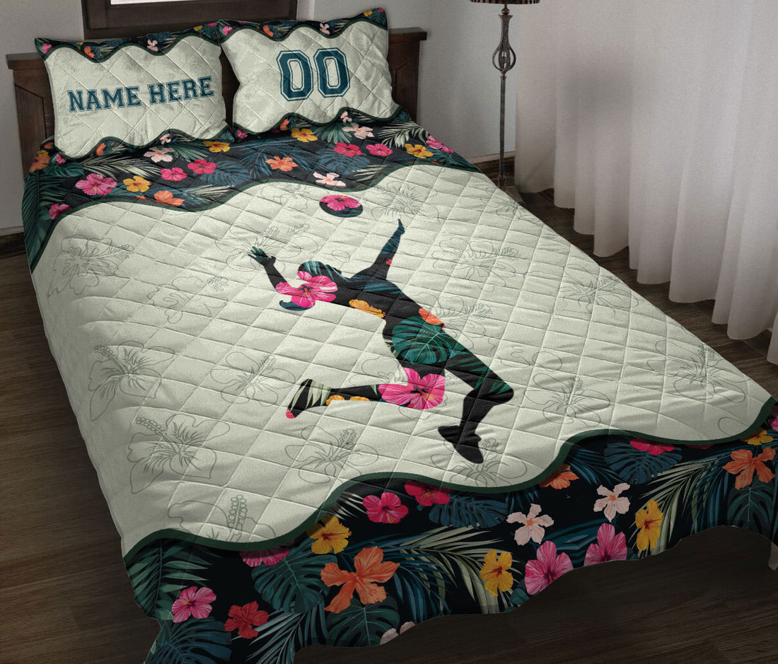 Ohaprints-Quilt-Bed-Set-Pillowcase-Volleyball-Girl-Player-Fan-Flower-Gift-Idea-Custom-Personalized-Name-Number-Blanket-Bedspread-Bedding-589-Throw (55'' x 60'')