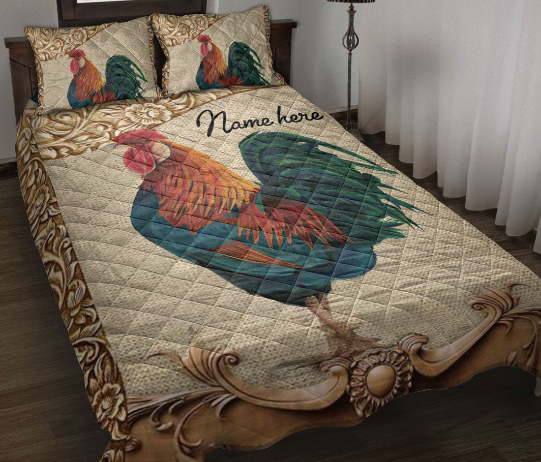 Ohaprints-Quilt-Bed-Set-Pillowcase-Rooster-Chicken-Farm-Animal-Vintage-Farmer-Idea-Custom-Personalized-Name-Blanket-Bedspread-Bedding-1177-Throw (55'' x 60'')