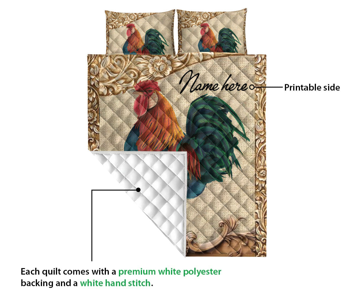 Ohaprints-Quilt-Bed-Set-Pillowcase-Rooster-Chicken-Farm-Animal-Vintage-Farmer-Idea-Custom-Personalized-Name-Blanket-Bedspread-Bedding-1177-Queen (80'' x 90'')