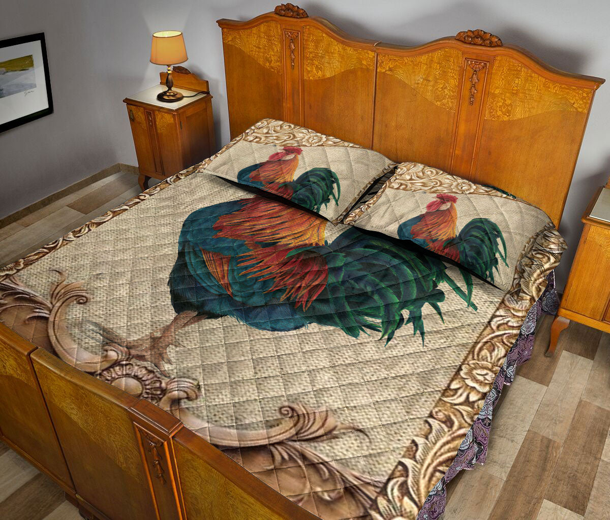 Ohaprints-Quilt-Bed-Set-Pillowcase-Rooster-Chicken-Farm-Animal-Vintage-Farmer-Idea-Custom-Personalized-Name-Blanket-Bedspread-Bedding-1177-King (90'' x 100'')