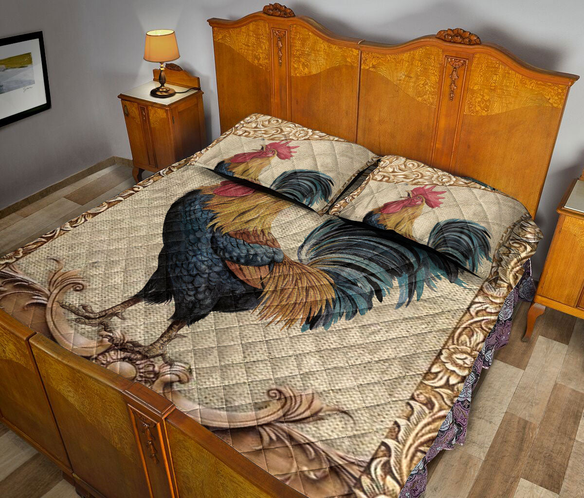 Ohaprints-Quilt-Bed-Set-Pillowcase-Rooster-Chicken-Farm-Animal-Vintage-Farmer-Idea-Brown-Custom-Personalized-Name-Blanket-Bedspread-Bedding-1763-King (90'' x 100'')