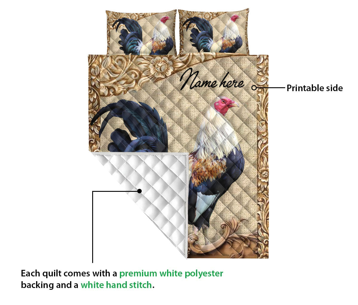 Ohaprints-Quilt-Bed-Set-Pillowcase-Rooster-Chicken-Farm-Animal-Vintage-Farmer-Gift-Idea-Custom-Personalized-Name-Blanket-Bedspread-Bedding-2352-Queen (80'' x 90'')