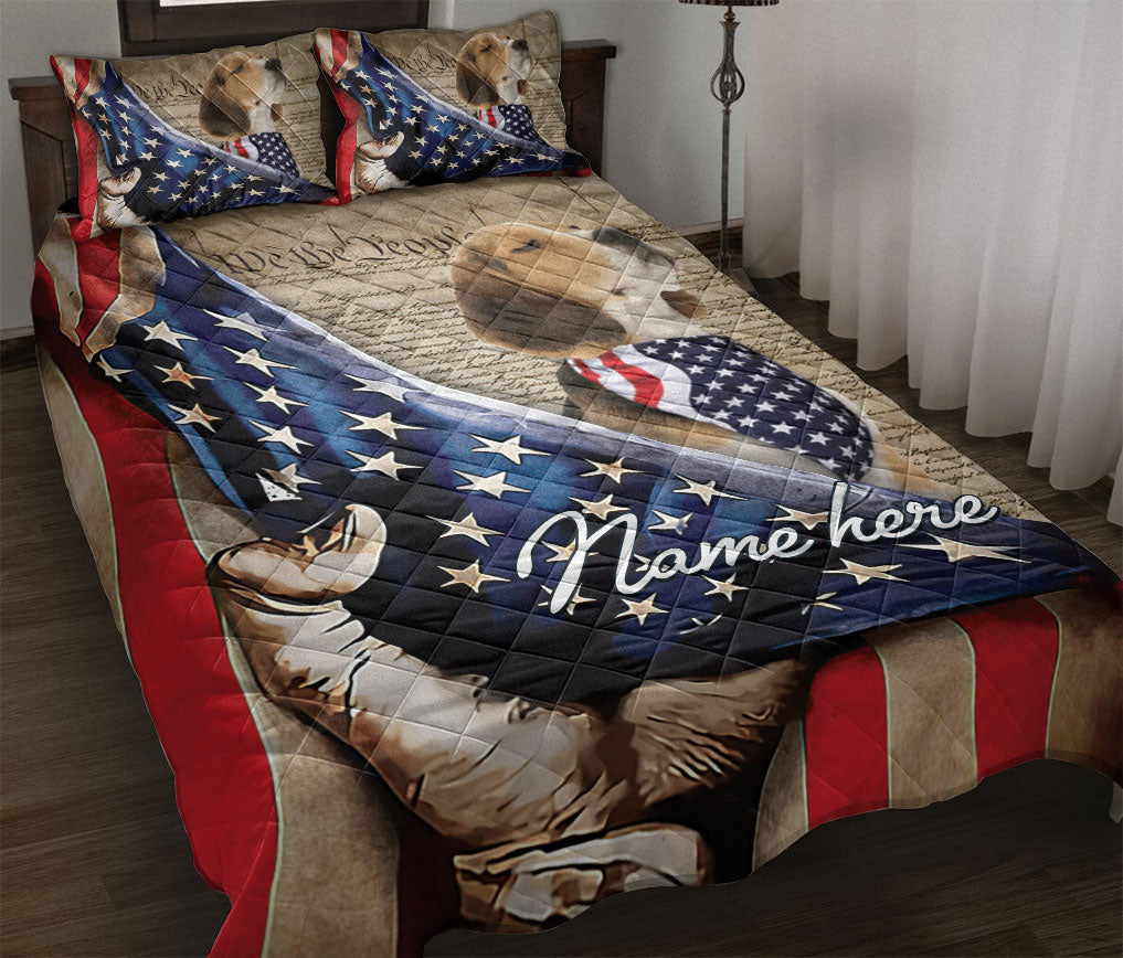 Ohaprints-Quilt-Bed-Set-Pillowcase-Beagle-Patriotic-Dog-Lover-American-Flag-We-People-Custom-Personalized-Name-Blanket-Bedspread-Bedding-1773-Throw (55'' x 60'')