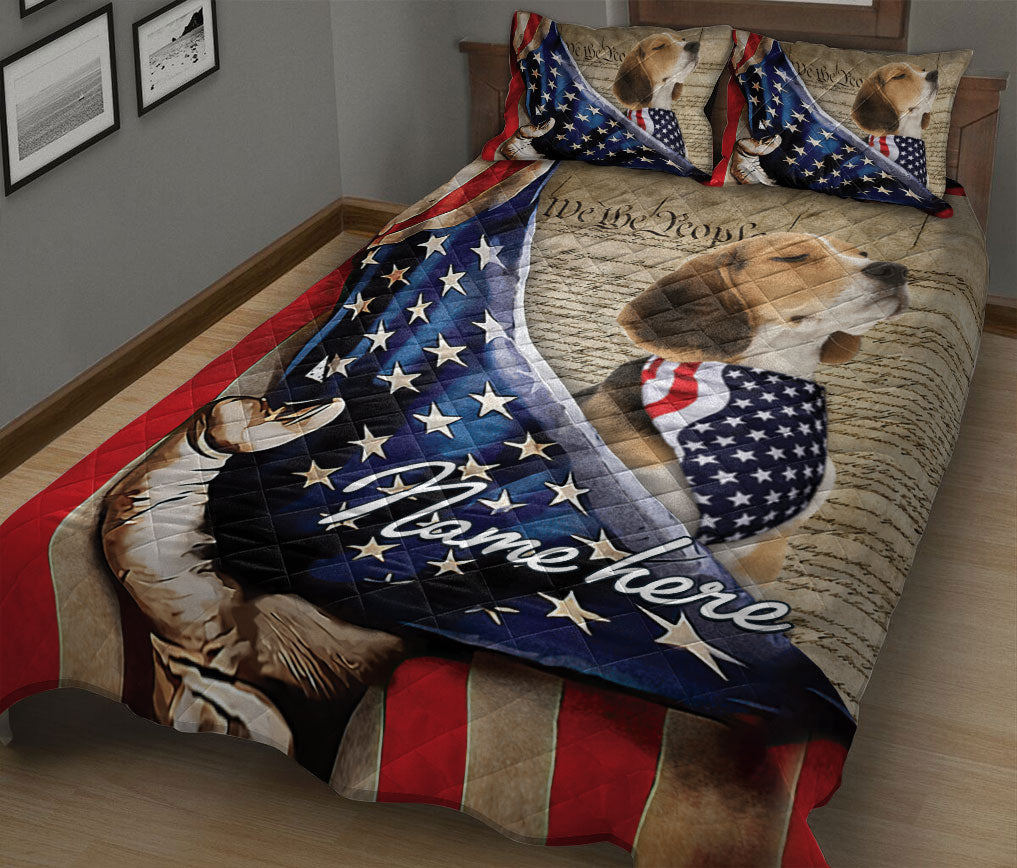 Ohaprints-Quilt-Bed-Set-Pillowcase-Beagle-Patriotic-Dog-Lover-American-Flag-We-People-Custom-Personalized-Name-Blanket-Bedspread-Bedding-1773-King (90'' x 100'')