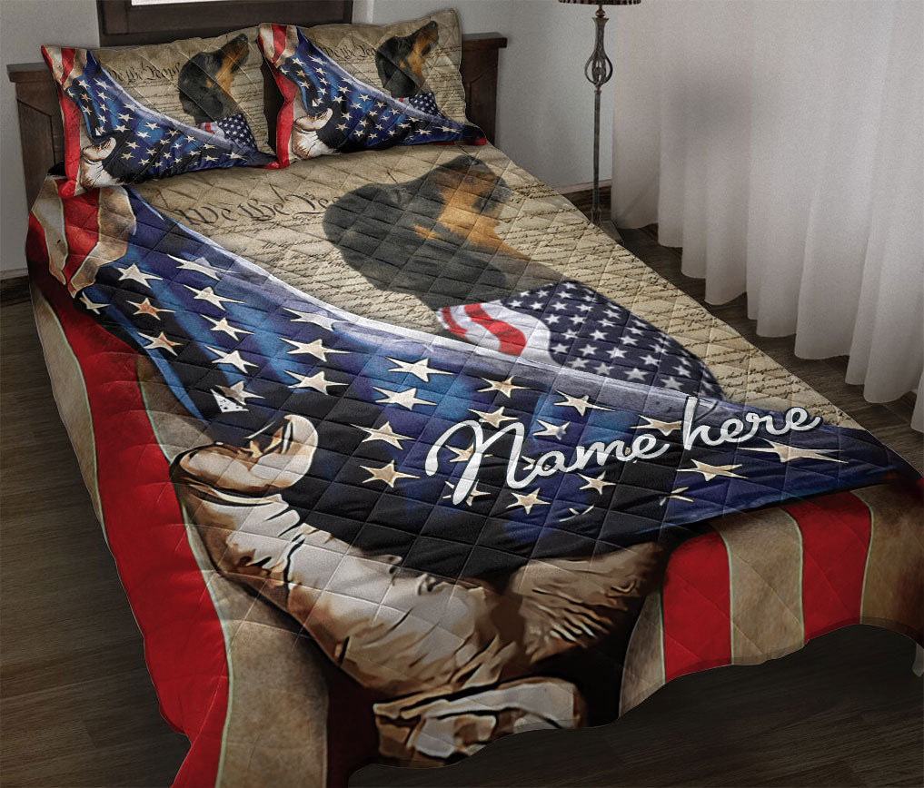 Ohaprints-Quilt-Bed-Set-Pillowcase-Dachshund-Patriotic-Dog-Lover-American-Flag-We-People-Custom-Personalized-Name-Blanket-Bedspread-Bedding-2611-Throw (55'' x 60'')