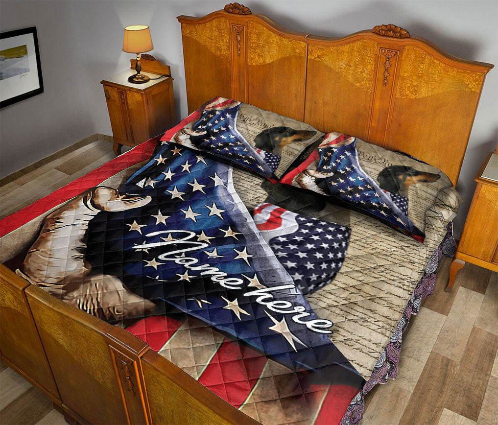 Ohaprints-Quilt-Bed-Set-Pillowcase-Dachshund-Patriotic-Dog-Lover-American-Flag-We-People-Custom-Personalized-Name-Blanket-Bedspread-Bedding-2611-Queen (80'' x 90'')