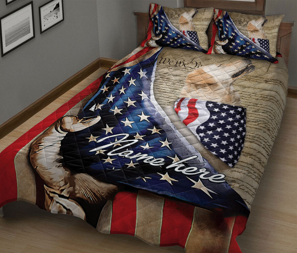 Ohaprints-Quilt-Bed-Set-Pillowcase-Golden-Retriever-Dog-Lover-American-Flag-We-People-Custom-Personalized-Name-Blanket-Bedspread-Bedding-262-King (90'' x 100'')