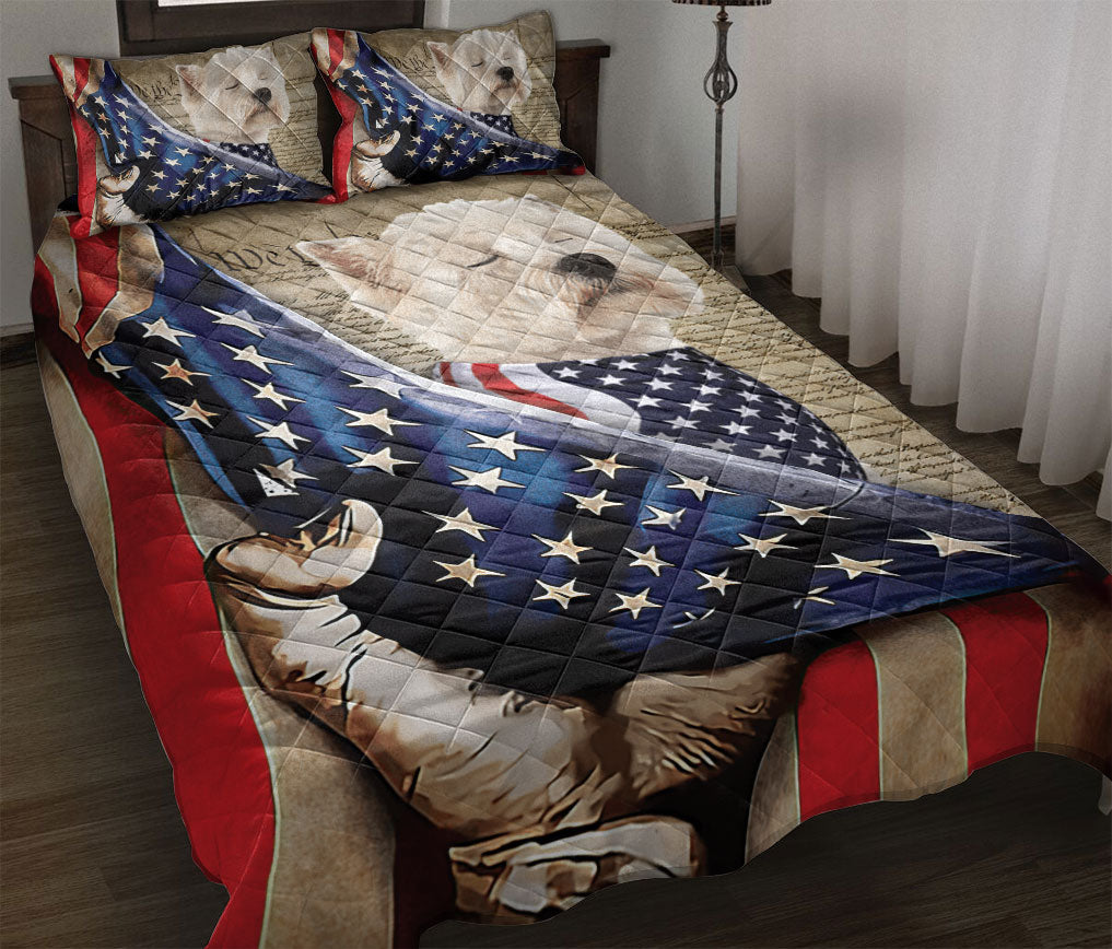 Ohaprints-Quilt-Bed-Set-Pillowcase-Westie-West-Highland-White-Terrier-Patriotic-Dog-Lover-American-Flag-We-People-Blanket-Bedspread-Bedding-854-Throw (55'' x 60'')