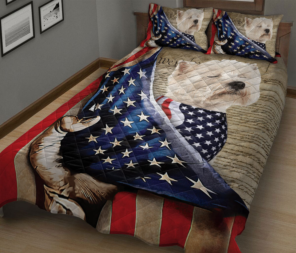 Ohaprints-Quilt-Bed-Set-Pillowcase-Westie-West-Highland-White-Terrier-Patriotic-Dog-Lover-American-Flag-We-People-Blanket-Bedspread-Bedding-854-King (90'' x 100'')