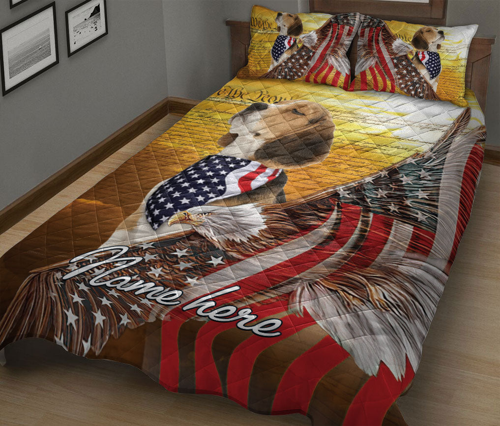 Ohaprints-Quilt-Bed-Set-Pillowcase-Beagle-Dog-Lover-American-Eagle-Us-Flag-We-People-Custom-Personalized-Name-Blanket-Bedspread-Bedding-1774-King (90'' x 100'')