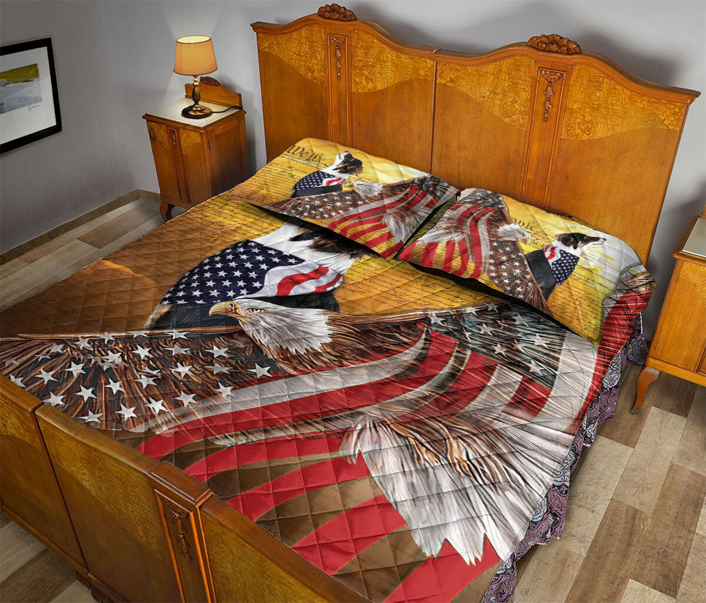 Ohaprints-Quilt-Bed-Set-Pillowcase-Border-Collie-Patriotic-Dog-Lover-American-Eagle-Us-Flag-We-The-People-Blanket-Bedspread-Bedding-1434-Queen (80'' x 90'')