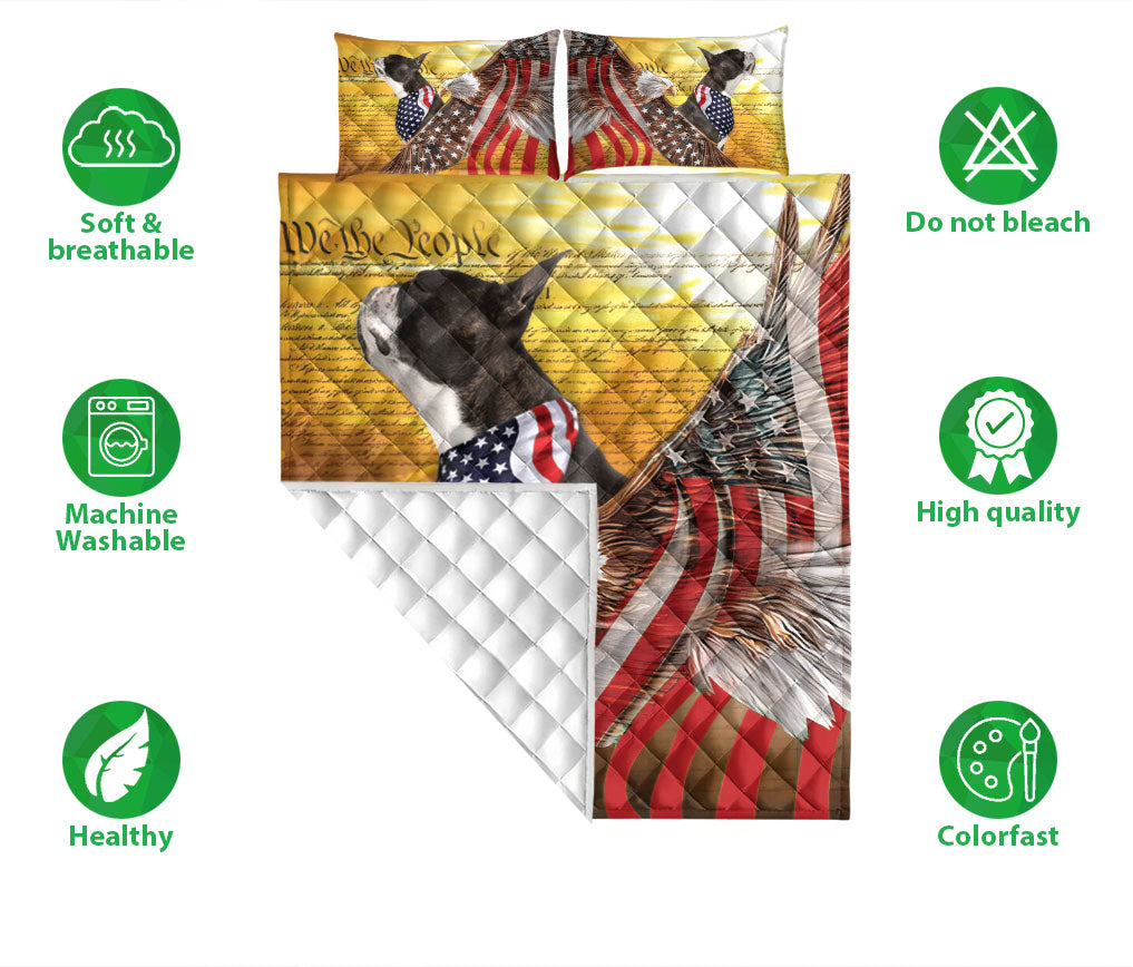 Ohaprints-Quilt-Bed-Set-Pillowcase-Boston-Terrier-Patriotic-Dog-Lover-American-Eagle-Us-Flag-We-The-People-Blanket-Bedspread-Bedding-2020-Double (70'' x 80'')